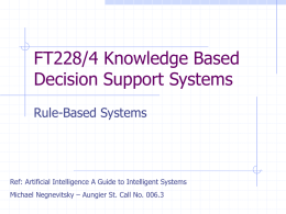 FT228/4 Knowledge Based Decision Support Systems Rule-Based Systems  Ref: Artificial Intelligence A Guide to Intelligent Systems Michael Negnevitsky – Aungier St.