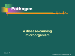 Pathogen  a disease-causing microorganism  Visual 11-1 Copyright © 2002 Career Publishing, Inc. Standard Precautions  guidelines, developed by the Centers for Disease Control and Prevention, for protecting healthcare workers.
