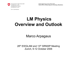 Federal Department of Home Affairs FDHA Federal Office of Meteorology and Climatology MeteoSwiss  LM Physics Overview and Outlook Marco Arpagaus 28th EWGLAM and 13th SRNWP.