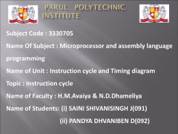 Subject Code : 3330705 Name Of Subject : Microprocessor and assembly language programming  Name of Unit : Instruction cycle and Timing diagram Topic :