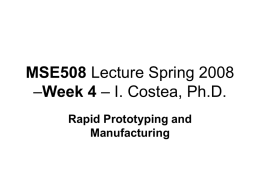 MSE508 Lecture Spring 2008 –Week 4 – I. Costea, Ph.D. Rapid Prototyping and Manufacturing   Rapid Prototyping and Manufacturing  • Rapid Prototyping Overview • Lab 1128 3D.