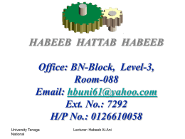 HABEEB HATTAB HABEEB Office: BN-Block, Level-3, Room-088 Email: hbuni61@yahoo.com Ext. No.: 7292 H/P No.: 0126610058 University Tenaga National  Lecturer: Habeeb Al-Ani.