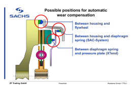 Possible positions for automatic wear compensation Between housing and flywheel  Between housing and diaphragm spring (SAC-System) Between diaphragm spring and pressure plate (XTend)  ZF Trading GmbH  Powertrain  Waldemar Schulz /