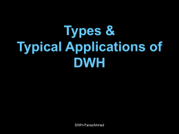Types & Typical Applications of DWH  DWH-FarazAhmed Types of data warehouse • Financial • Telecommunication • Insurance • Human Resource • Global • Exploratory DWH-FarazAhmed.