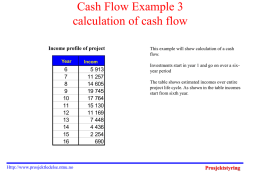 Cash Flow Example 3 Inntektsprofil - eksempel calculation of cash flow Income profile of project Year År 79111315 Http://www.prosjektledelse.ntnu.no  Incom Inntekt e  5 913 11 257 14 605 19 745 17 764 15 130 11 169 7 448 4 436 2 254 This.