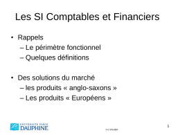 Les SI Comptables et Financiers • Rappels – Le périmètre fonctionnel – Quelques définitions  • Des solutions du marché – les produits « anglo-saxons » –