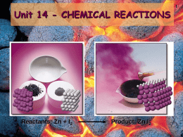 Unit 14 - CHEMICAL REACTIONS  Reactants: Zn + I2  Product: Zn I2