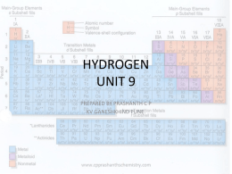 HYDROGEN UNIT 9 PREPARED BY PRASHANTH C P KV GANESHKHIND PUNE.   H H  H2 HYDROGEN  Hydrogen has the simplest atomic structure among all the element.