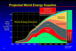 Projected World Energy Supplies Solar, Wind Geothermal  World Energy Demand  Natural Gas  Crude Oil JMA  Nuclear Electric  Coal  Decreasing Fossil Fuels  Billion Barrels of Oil Equivalent 60 per Year (GBOE) 100 BILLION BARRELS  Hydroelectric  New Technologies  Careers in Oil & Gas Remain Important 024839-2 after Edwards,AAPG.