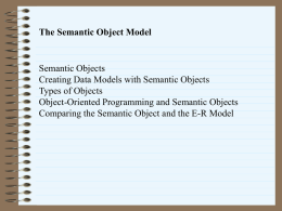 The Semantic Object Model  Semantic Objects Creating Data Models with Semantic Objects Types of Objects Object-Oriented Programming and Semantic Objects Comparing the Semantic Object and.