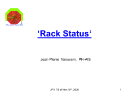 ‘Rack Status‘ Jean-Pierre Vanuxem, PH-AIS  JPV, TB of Nov.15th, 2005 Rack Status (1) • Layout and Allocation: – known to ~ 100% ! – 250