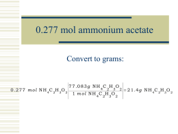 0.277 mol ammonium acetate Convert to grams:  0 .2 7 7 m o l N H 4 C 2H 3O 2  7 7