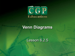 Venn Diagrams Lesson 6.2.5   Lesson  6.2.5  Venn Diagrams  California Standard:  What it means for you:  Statistics, Data Analysis and Probability 3.1 Represent all possible outcomes for compound events in an organized.