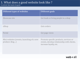 1. What does a good website look like ? A website that meets its goals  Different types of websites  Different goals  Showcase site  Get leads.