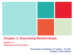 +  Chapter 3: Describing Relationships Section 3.1 Scatterplots and Correlation The Practice of Statistics, 4th edition – For AP* STARNES, YATES, MOORE   +  Chapter 3 Describing Relationships   3.1  Scatterplots.