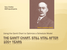 Gary Chefetz MSProjectExperts  Henry Laurence Gantt  Using the Gantt Chart to Optimize a Schedule Model  THE GANTT CHART, STILL VITAL AFTER 100+ YEARS   GARY L CHEFETZ Microsoft.