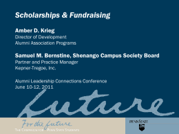 Scholarships & Fundraising Amber D. Krieg Director of Development Alumni Association Programs  Samuel M.