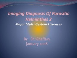 Imaging Diagnosis Of Parasitic Helminthes 2 Major Multi-System Diseases  By Sh.Ghaffary January 2008   Major Multi-System Diseases Schistosomiasis Hydatid Disease Taeniasis, Cysticercosis Sparganosis   Schistosomiasis Acute Schistosomiasis ( The Katayama Syndrome) • The chest.