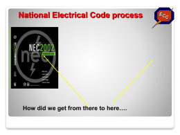 National Electrical Code process  How did we get from there to here….  EC C   National Electrical Code Development Process  EC C  Public comments  Public Proposals  Panel Meetings  Panel Meetings 20-CMP  TCC TCC Meetings  Members Meeting  TCC Meeting  Appeals  Standards Council   NFPA 70 is a trademark.