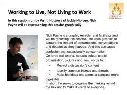 .  Working to Live, Not Living to Work In this session run by Vashti Hutton and Jackie Njoroge, Nick Payne will be representing.