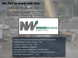 We PAY to work with You!  NIAGARA Worldwide, LLC  Corporate Principals Performing Global Services for Decades Benefiting Private and Public Owners as well.