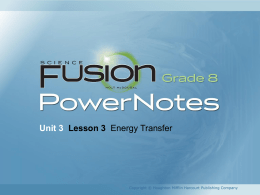 Unit 3 Lesson 3 Energy Transfer  Copyright © Houghton Mifflin Harcourt Publishing Company   Unit 3 Lesson 3 Energy Transfer  Indiana Standards 8.2.1 Recognize and.