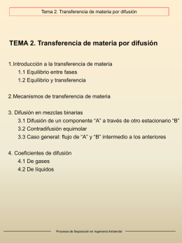Tema 2. Transferencia de materia por difusión  TEMA 2. Transferencia de materia por difusión 1.Introducción a la transferencia de materia 1.1 Equilibrio entre.
