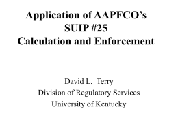 Application of AAPFCO’s SUIP #25 Calculation and Enforcement  David L. Terry Division of Regulatory Services University of Kentucky   Topics for Consideration 1.