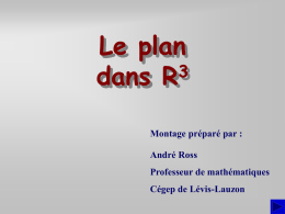 Le plandans R Montage préparé par : André Ross Professeur de mathématiques Cégep de Lévis-Lauzon.