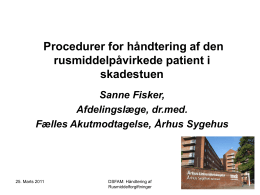 Procedurer for håndtering af den rusmiddelpåvirkede patient i skadestuen Sanne Fisker, Afdelingslæge, dr.med. Fælles Akutmodtagelse, Århus Sygehus  25.