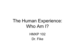 The Human Experience: Who Am I? HMXP 102 Dr. Fike   Professor Information • Dr. Fike • Office: Bancroft 258 • Office Hours: MTWR, 3:30-4:30; and by appointment • Office.