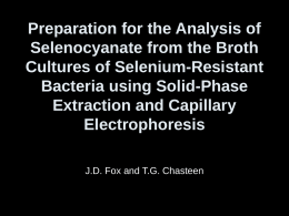 Preparation for the Analysis of Selenocyanate from the Broth Cultures of Selenium-Resistant Bacteria using Solid-Phase Extraction and Capillary Electrophoresis J.D.