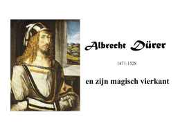 Albrecht  Dürer  1471-1528  en zijn magisch vierkant   In 1514 maakte Dürer deze gravure die hij de naam ‚Melencolia I‘ gaf. In de rechterbovenhoek staat een magisch vierkant afgebeeld.   Zo ziet het eruit.  Wat.