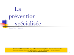 La prévention spécialisée Benoît Heitz - juin 2008  Association Départementale pour la Sauvegarde de l’Enfance et de l’Adolescence 63 PARQ Service de Prévention Spécialisée 