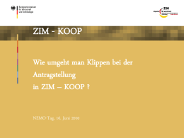 ZIM - KOOP Wie umgeht man Klippen bei der Antragstellung in ZIM – KOOP ? NEMO-Tag, 16.