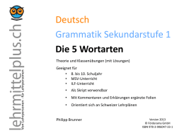 Deutsch Grammatik Sekundarstufe 1 Die 5 Wortarten Theorie und Klassenübungen (mit Lösungen)  Geeignet für • 8.