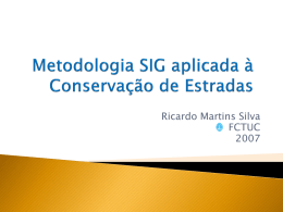 Ricardo Martins Silva FCTUC   Concepção  de um SIG aplicado à conservação de vias de comunicação.     Conservação corrente: Vias de comunicação e sua envolvência: ◦ Pavimentos; ◦ Bermas e.