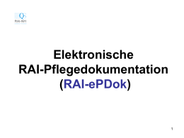 Elektronische RAI-Pflegedokumentation (RAI-ePDok)   RAI-NH-ePDok Prinzip und Philosophie Die Dokumentation muss bei hoher Effizienz möglichst geringen Aufwand erfordern - sowohl bzgl.