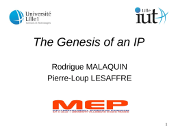 The Genesis of an IP Rodrigue MALAQUIN Pierre-Loup LESAFFRE What is an IP ?