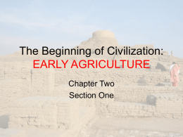 The Beginning of Civilization: EARLY AGRICULTURE Chapter Two Section One   Where are we?  10,000 BC  8,000 BC  Last Ice Age Ends  Grow their own crops   Birth of Farming • 12,000