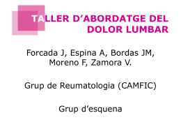TALLER D’ABORDATGE DEL DOLOR LUMBAR Forcada J, Espina A, Bordas JM, Moreno F, Zamora V. Grup de Reumatologia (CAMFIC)  Grup d’esquena   BIBLIOGRAFIA RECOMANADA   Deyo R.