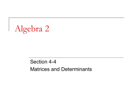 Algebra 2  Section 4-4 Matrices and Determinants   What You’ll Learn Why It’s Important      To evaluate the determinant of a 3 x 3 matrix, To find the.