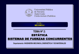 1º I.T.I. : MECANICA I  TEMA Nº 2: ESTÁTICA SISTEMAS DE FUERZAS CONCURRENTES Departamento: INGENIERÍA MECÁNICA, ENERGÉTICA Y DE MATERIALES   Departamento de Ingeniería Mecánica, Energética y.