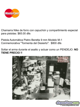 Chamarra Nike de forro con capuch&oacute;n y compartimiento especial para pistolas: $65.00 dlls Pistola Autom&aacute;tica Pietro Beretta 9 mm Modelo M-1 Conmemorativa "Tormenta.