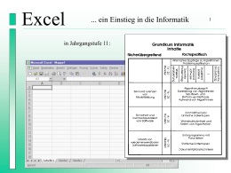 Excel  ... ein Einstieg in die Informatik  in Jahrgangstufe 11: Excel  ... ein Einstieg in die Informatik  1.