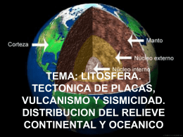 TEMA: LITOSFERA. TECTONICA DE PLACAS, VULCANISMO Y SISMICIDAD. DISTRIBUCION DEL RELIEVE CONTINENTAL Y OCEANICO   PALABRAS CLAVE • LITOSFERA. • La litosfera o litósfera (de la palabra del.