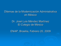 Dilemas de la Modernización Administrativa en México Dr. José Luis Méndez Martínez El Colegio de México ENAP, Brasilia, Febrero 20, 2009   Situación de gobierno a.