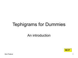 Tephigrams for Dummies An introduction  NEXT Don Puttock   Introduction to Tephigrams Te  phi  gram  “T” is the symbol used for Temperature “Phi” φ is the symbol used for pressure “gram”