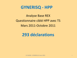 GYNERISQ - HPP Analyse Base REX Questionnaire ciblé HPP avec TS Mars 2011-Octobre 2011  293 déclarations  Dr FAVRIN - GYNERISQ 10 mars 2012   RESULTATS GLOBAUX Appréciation du.