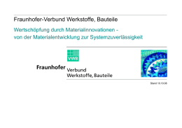 Fraunhofer-Verbund Werkstoffe, Bauteile Wertschöpfung durch Materialinnovationen von der Materialentwicklung zur Systemzuverlässigkeit  Stand 10.10.08